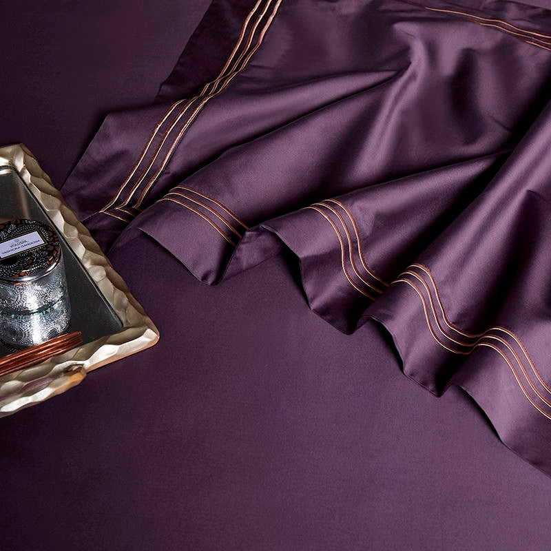 Leila Purple Embroidered Edge Egyptian Cotton Duvet Cover Set