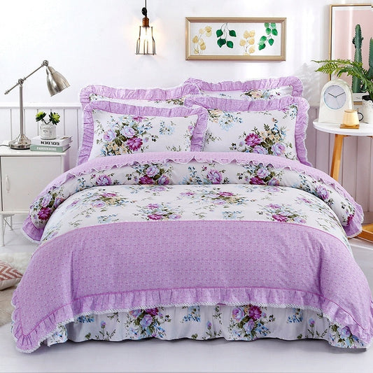 Veronica Lilac Contrasting Floral Printed Egyptian Cotton Duvet Cover Set