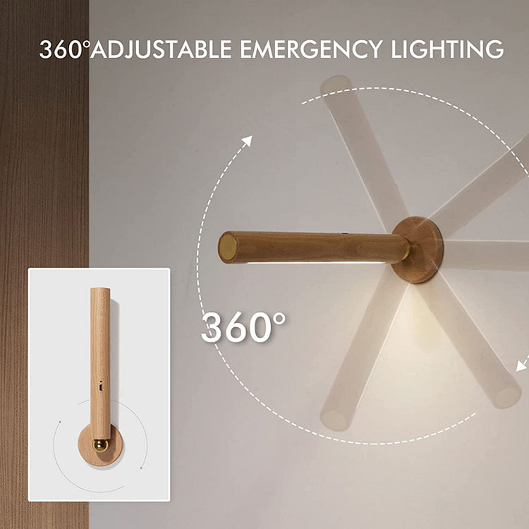 360° Rotatable Wooden LED Wall Lamp - Magnetic Detachable & Stepless Dimming Rechargeable Wall Light