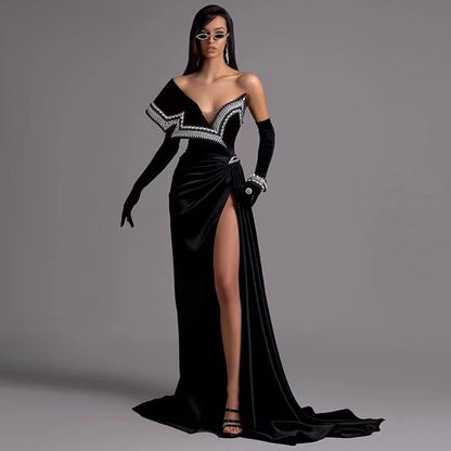 Black One Shoulder Maxi Dress with Slit