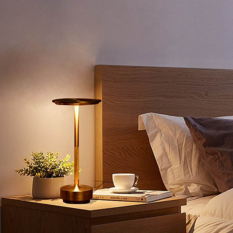Metallic Cordless Table Lamp - Dimmable & Waterproof Portable LED Light