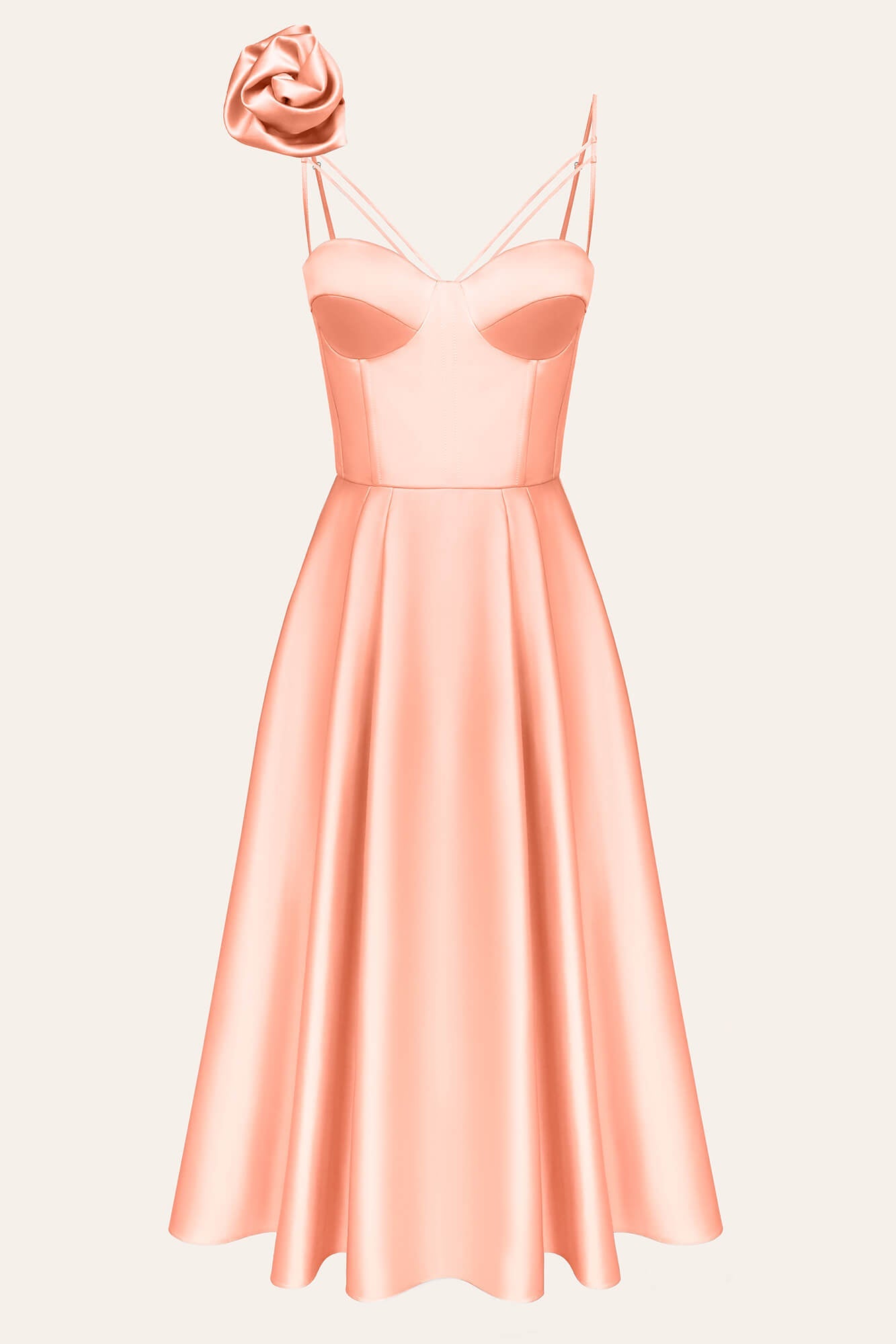 Rose Detail Bell Corset Midi Dress in Pink