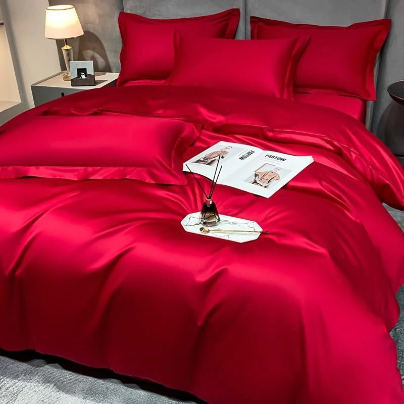 Neo Red Silky Cotton Duvet Cover Set