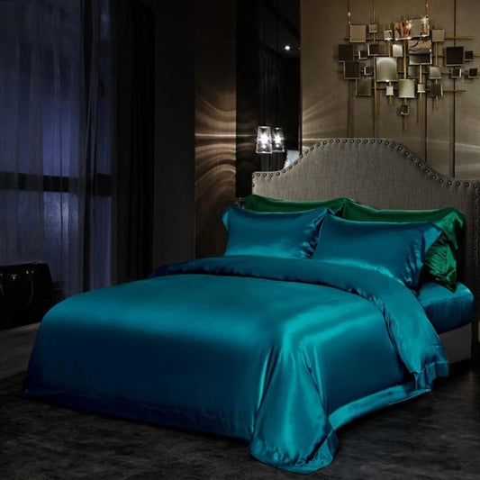 Eloise Aqua Marine Luxury Pure Mulberry Silk Bedding Set