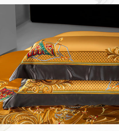 Niki Gold Egyptian Cotton Embroidered Duvet Cover Set
