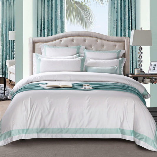 Degella Aqua Green Stripe Egyptian Cotton Luxury White Duvet Cover Set