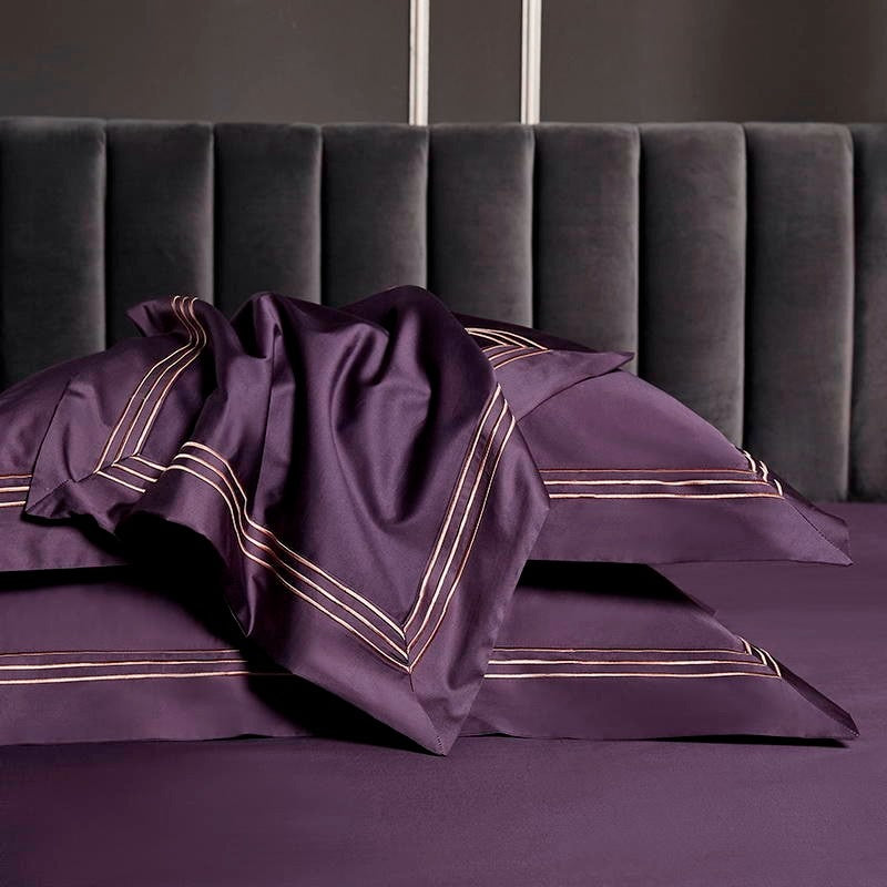 Leila Purple Embroidered Edge Egyptian Cotton Duvet Cover Set