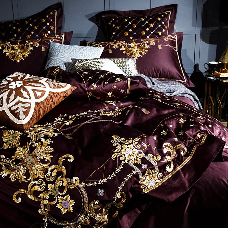 Ozmundo Sangria Egyptian Cotton Luxury Duvet Cover Set