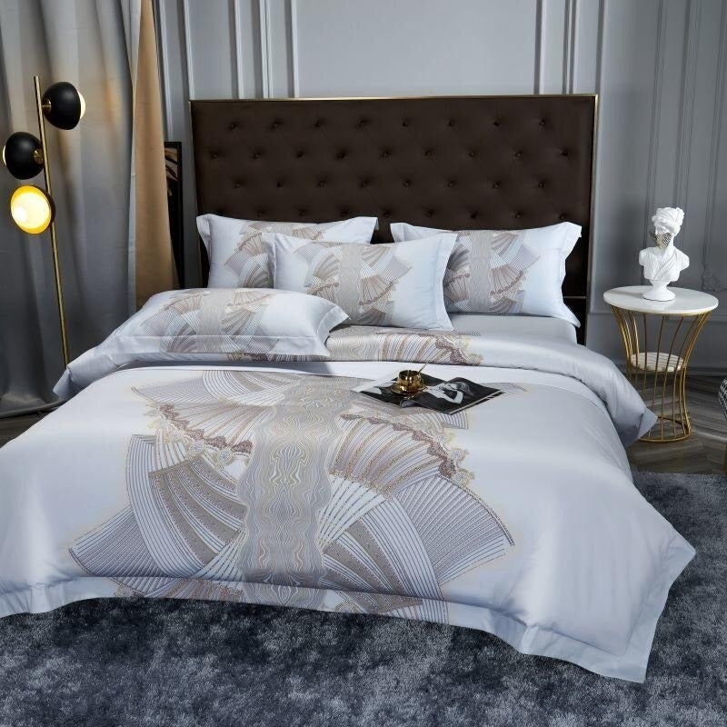 Camille Eclectic Linear Printed Silky Egyptian Cotton Duvet Cover Set