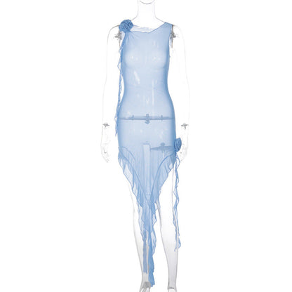 Ruffles Transparent Blue Dress