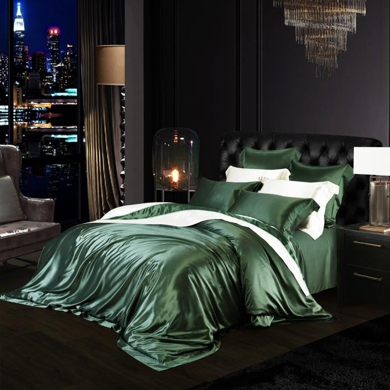 Eloise Rifle Green Luxury Pure Mulberry Silk Bedding Set