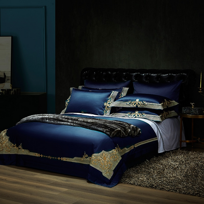 Cleopatra Dark Blue Luxury Egyptian Cotton Duvet Cover Set