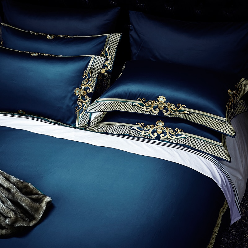 Cleopatra Dark Blue Luxury Egyptian Cotton Duvet Cover Set