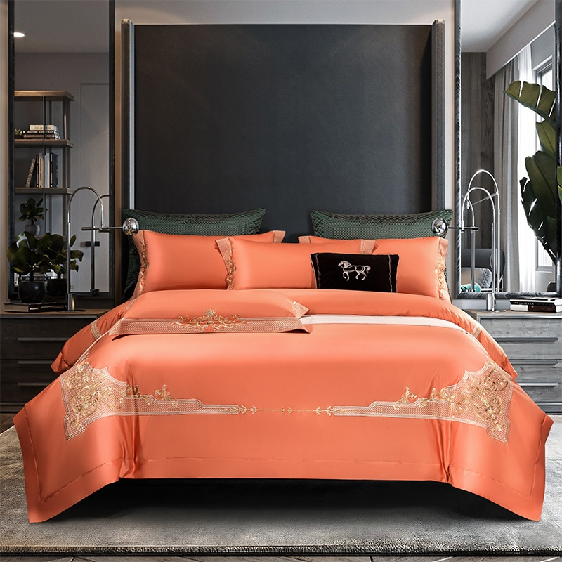 Cleopatra Vivid Tangerine Luxury Egyptian Cotton Duvet Cover Set