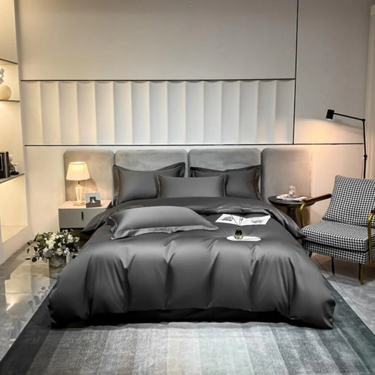 Neo Deep Grey Silky Cotton Duvet Cover Set