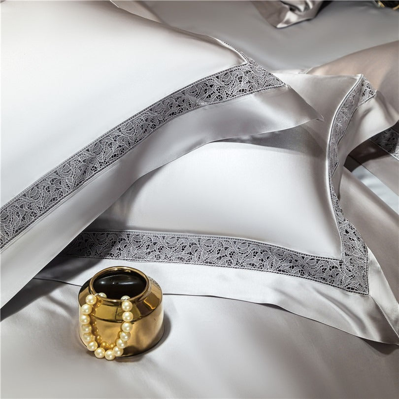 Willa Silver Modern Satin Egyptian Cotton Duvet Cover Set