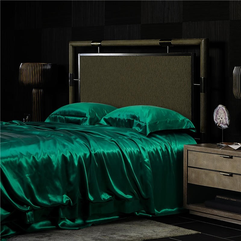 Eloise Emerald Green Luxury Pure Mulberry Silk Bedding Set