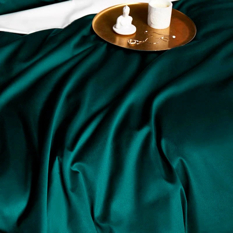 Leila Green Embroidered Edge Egyptian Cotton Duvet Cover Set