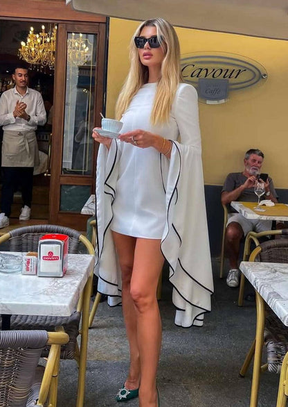 White Mini Dress with Long Ruffle Sleeves