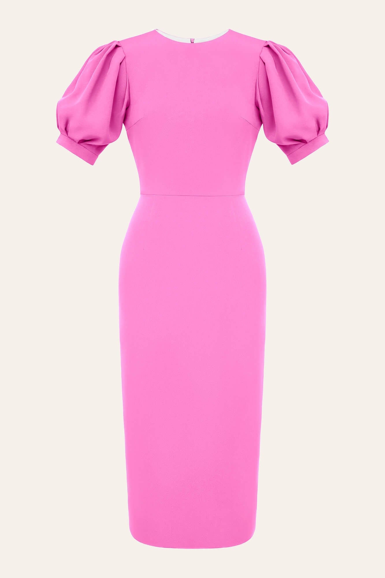 Godet Silhouette Puff Sleeve Midi Dress in Pink
