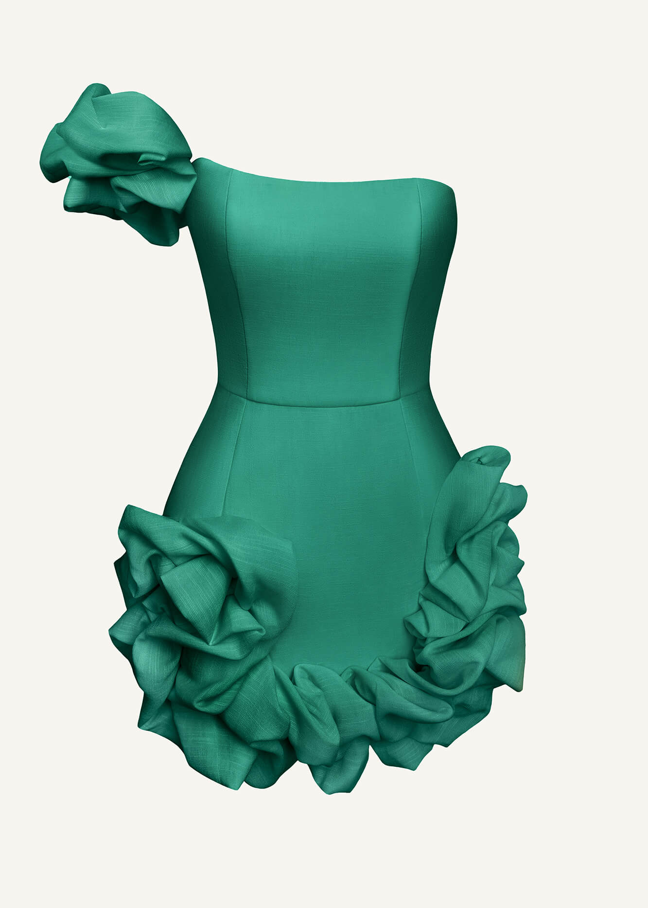 Flounced Bottom One Shoulder Bustier Dress in Green