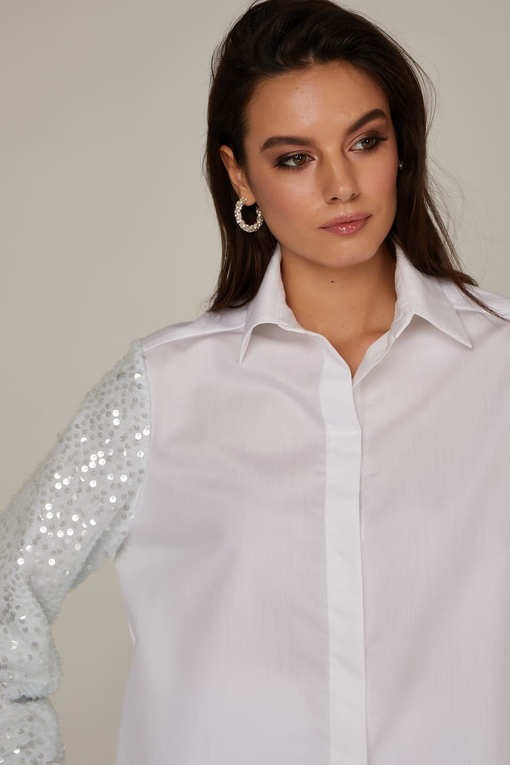 Sequin Sleeve Cotton Shirt
