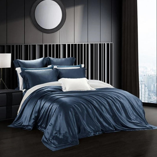 Eloise Navy Blue Luxury Pure Mulberry Silk Bedding Set