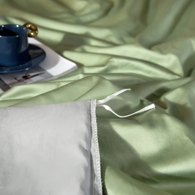 Shemir Light Green Silver Reversible Egyptian Cotton Duvet Cover Set