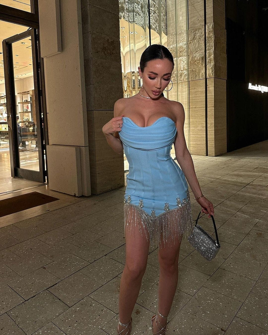 Corset Mini Sky Blue Dress with Rhinestone Threads