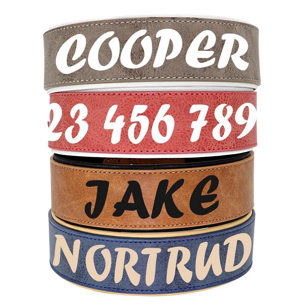 Personalized Large Wide Leather Custom Print Dog Collar