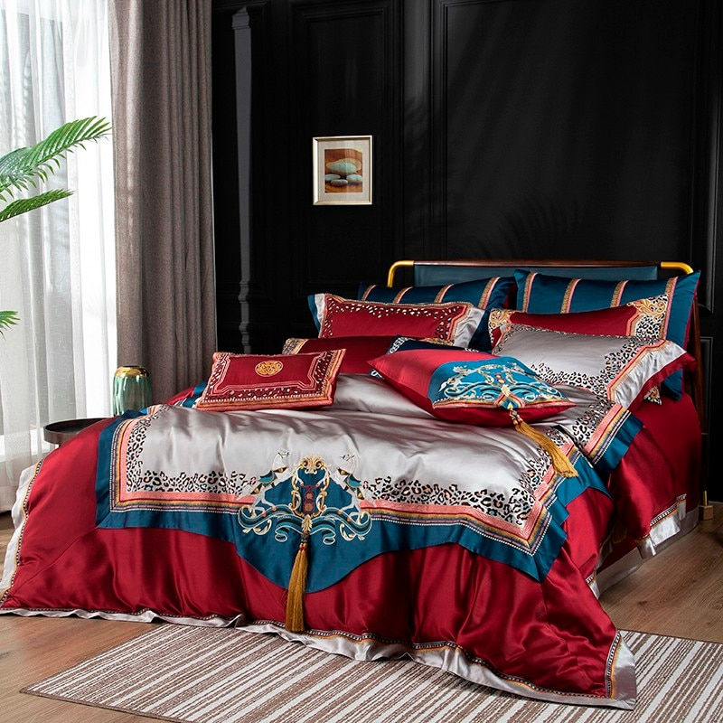 Emma Embroidered Jacquard Satin Duvet Cover Set