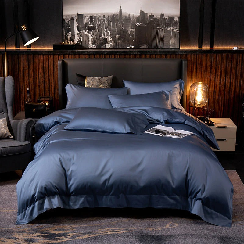 Lakibia Navy Blue Silky Soft Egyptian Cotton Bedding Set