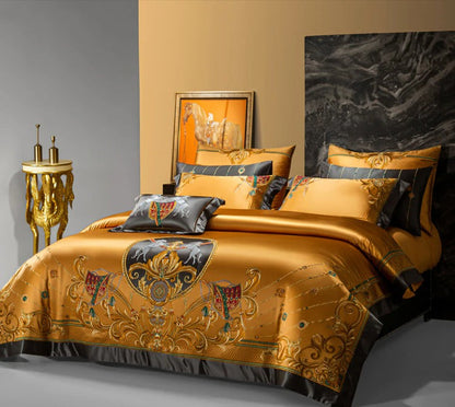 Niki Gold Egyptian Cotton Embroidered Duvet Cover Set