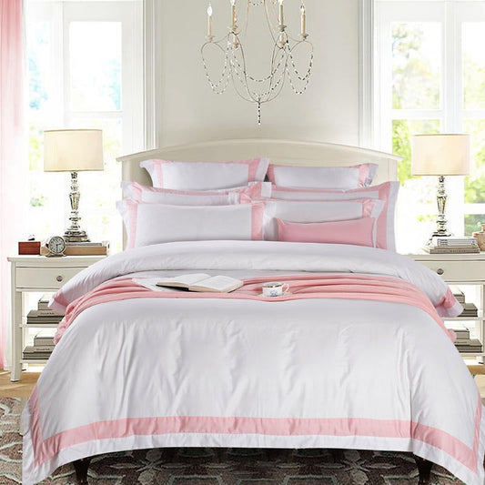 Degella Pink Stripe Egyptian Cotton Luxury White Duvet Cover Set