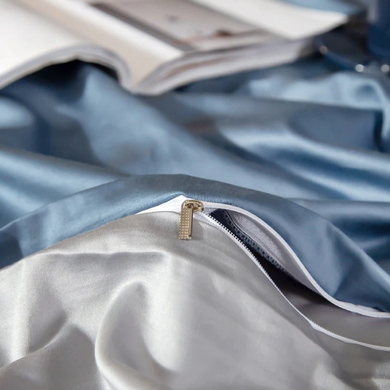 Shemir Sky Blue Silver Reversible Egyptian Cotton Duvet Cover Set
