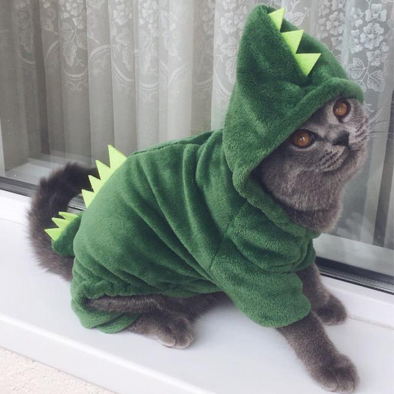 Cat Dinosaur Costume Warm Cat Kitten Coat Fleece Hoodie Costume