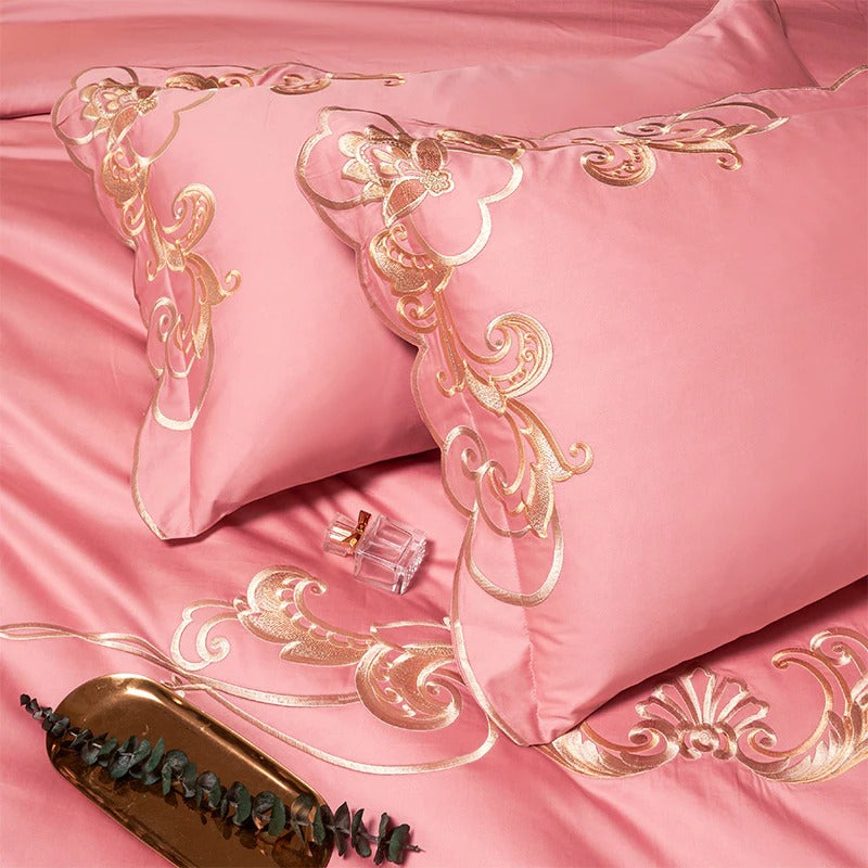 Miriam Pink Embroidered Cotton Duvet Cover Set