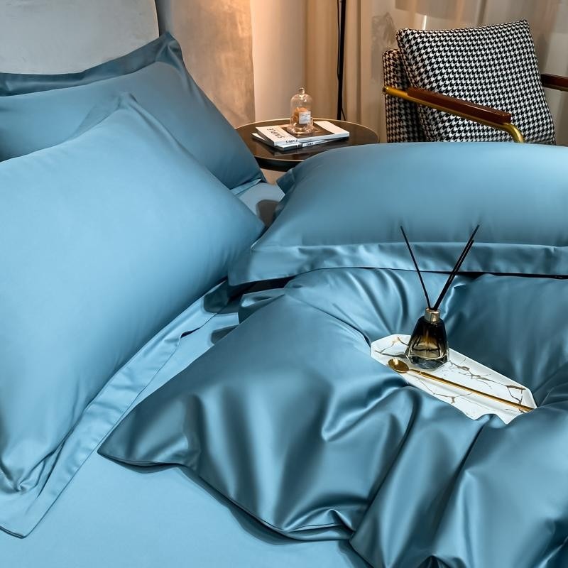 Neo Sky Blue Silky Cotton Duvet Cover Set