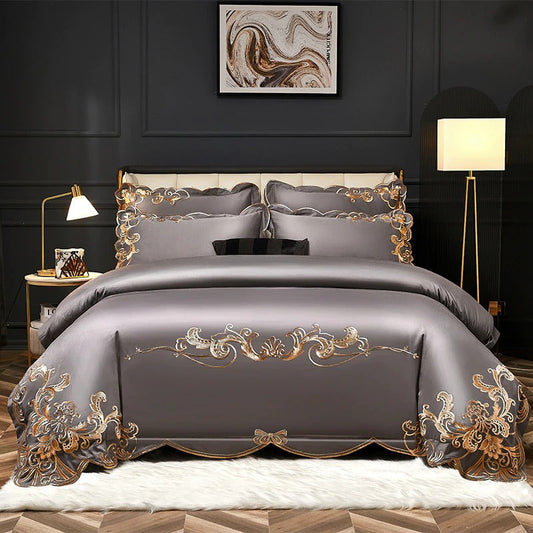 Miriam Grey Embroidered Cotton Duvet Cover Set