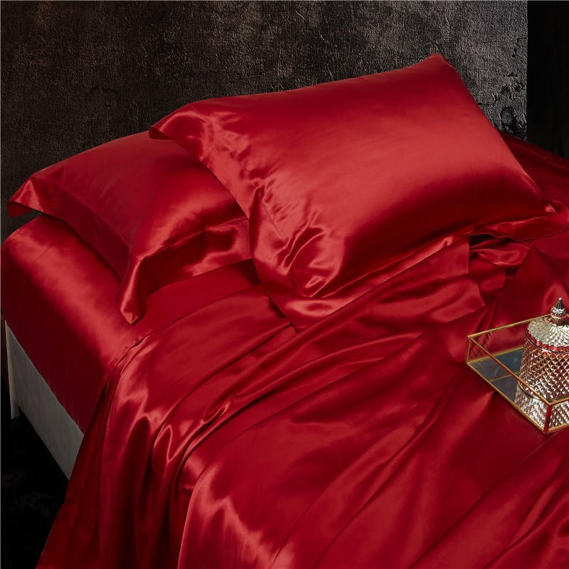 Eloise Ruby Red Luxury Pure Mulberry Silk Bedding Set