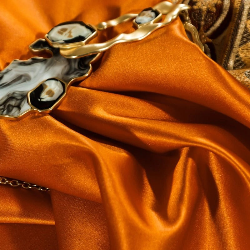 Onda Orange Egyptian Cotton Embroidered Duvet Cover Set