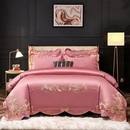 Miriam Pink Embroidered Cotton Duvet Cover Set