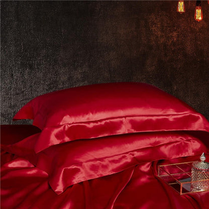 Eloise Ruby Red Luxury Pure Mulberry Silk Bedding Set