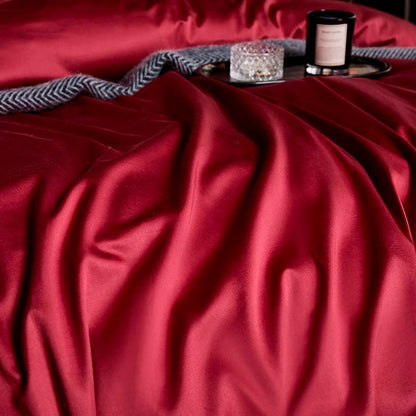 Leila Red Embroidered Edge Egyptian Cotton Duvet Cover Set
