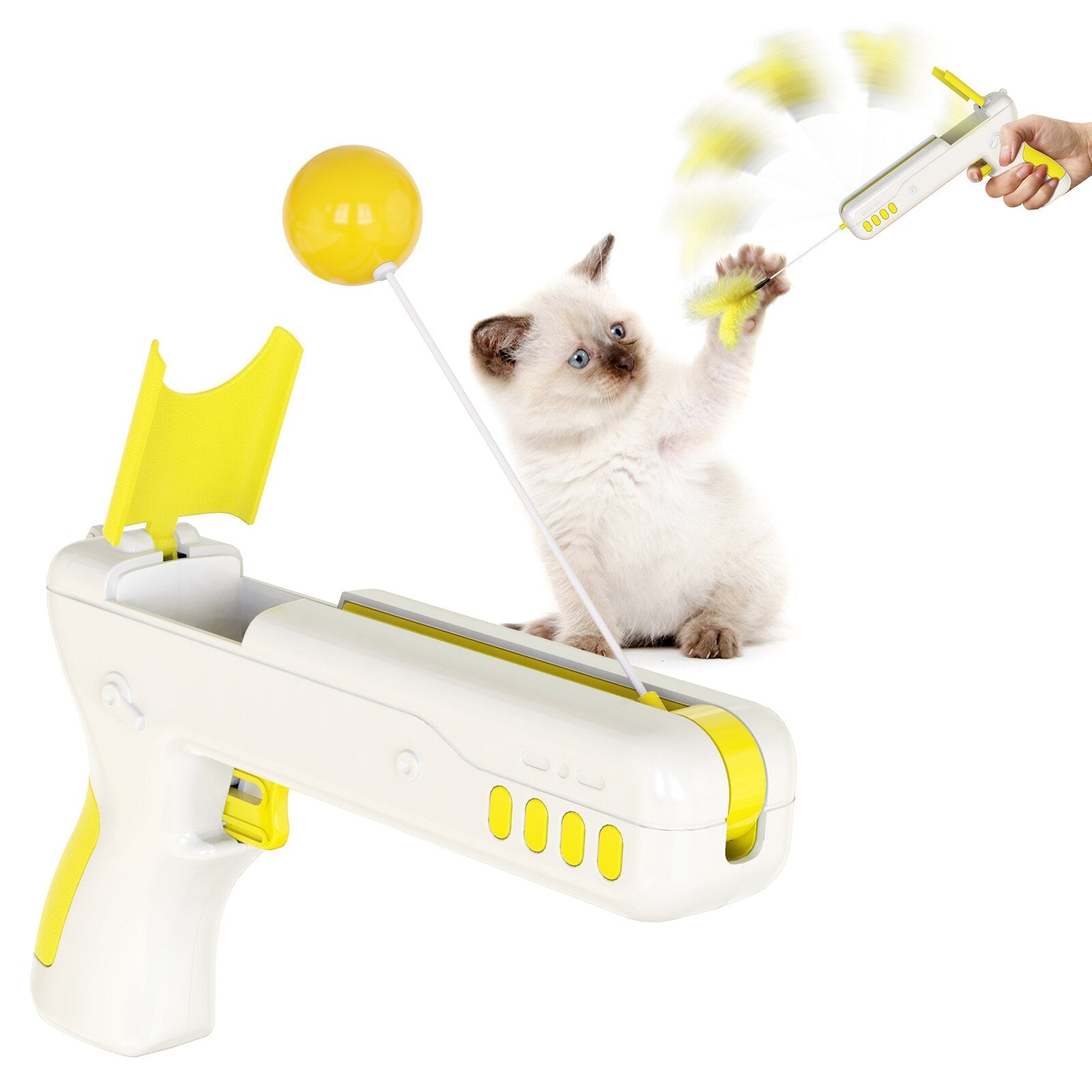 Interactive Cat Toy With Feather & Ball Kitten Gun Stick Gun