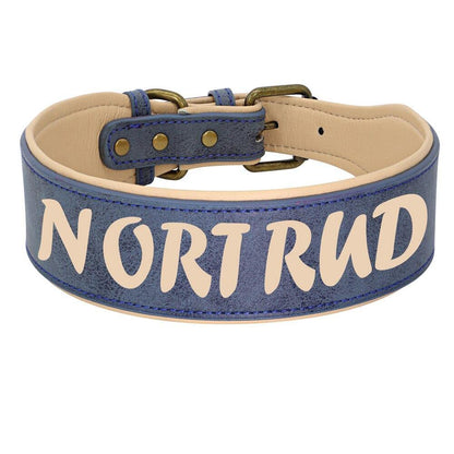 Personalized Large Wide Leather Custom Print Dog Collar