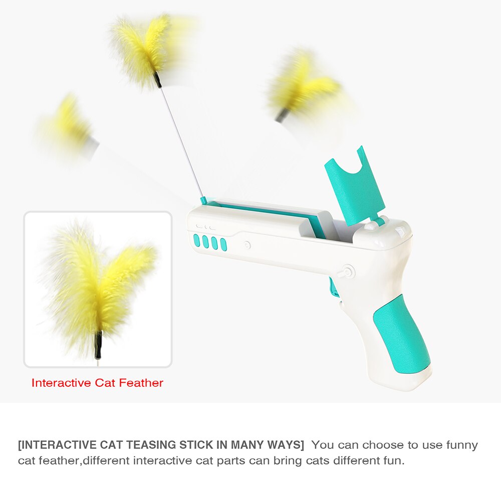 Interactive Cat Toy With Feather & Ball Kitten Gun Stick Gun