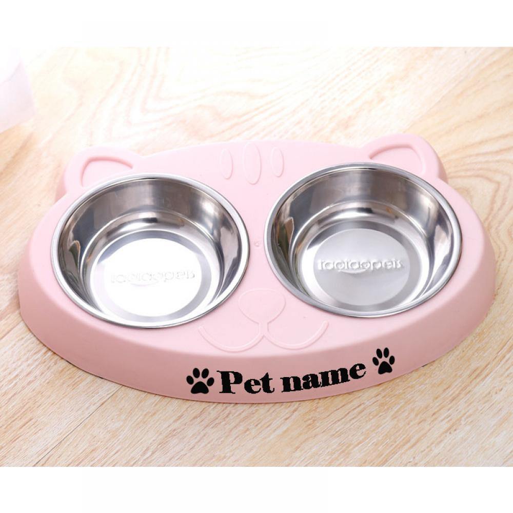 Custom Personalized Double Bowl Pet Feeding Dish