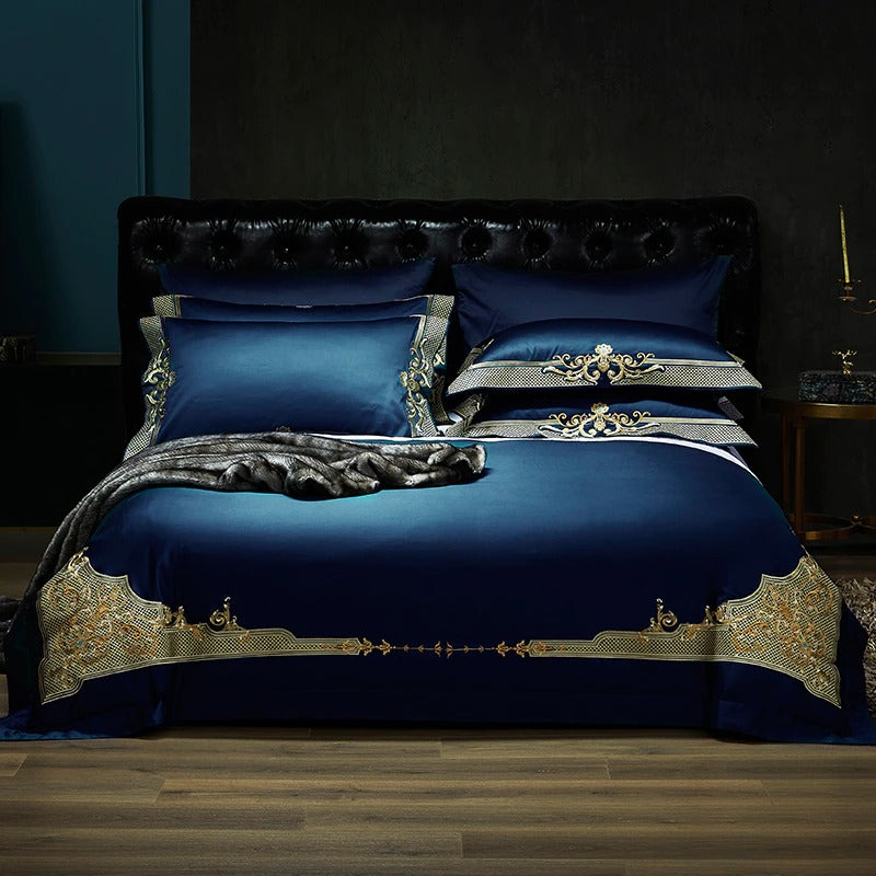 Cleopatra Dark Blue Luxury Egyptian Cotton Duvet Cover Set