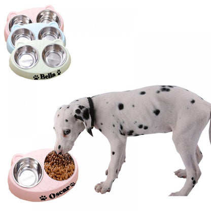 Custom Personalized Double Bowl Pet Feeding Dish